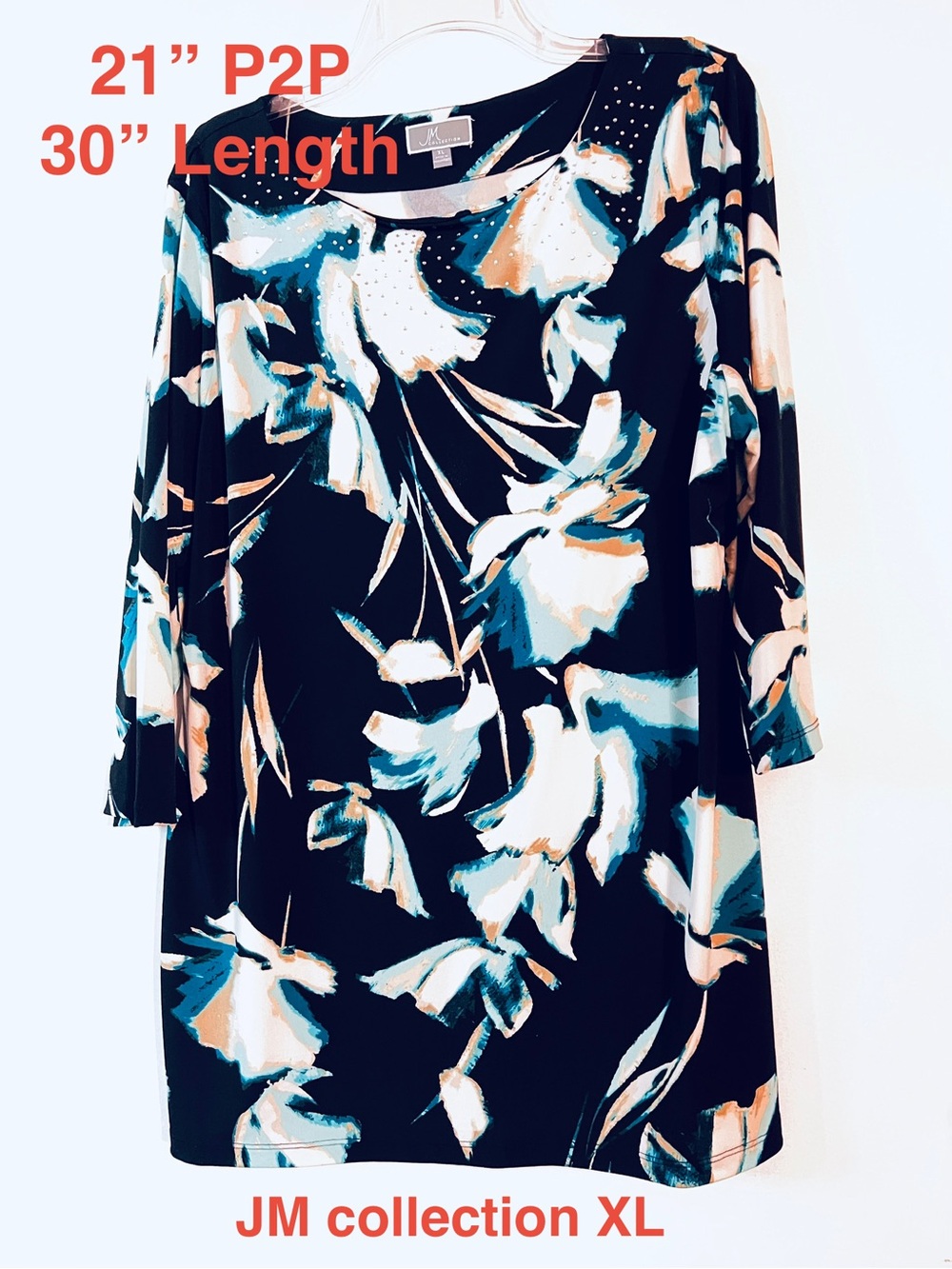 NWOT JM Collection Plus Size Navy Blue Floral Shift Dress - XL